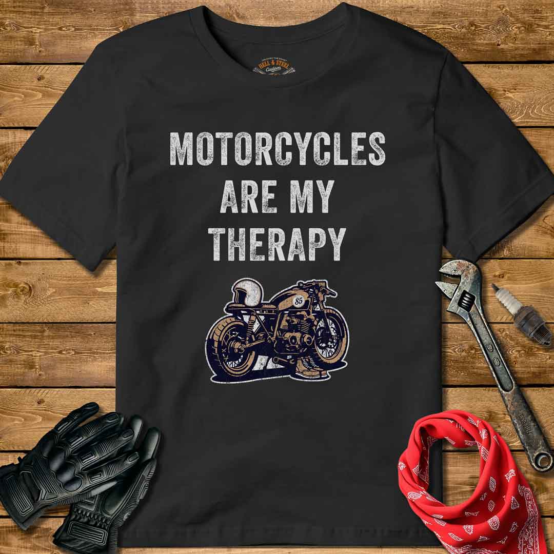 Motorcycles Are My Therapy Distressed Effect T-shirt