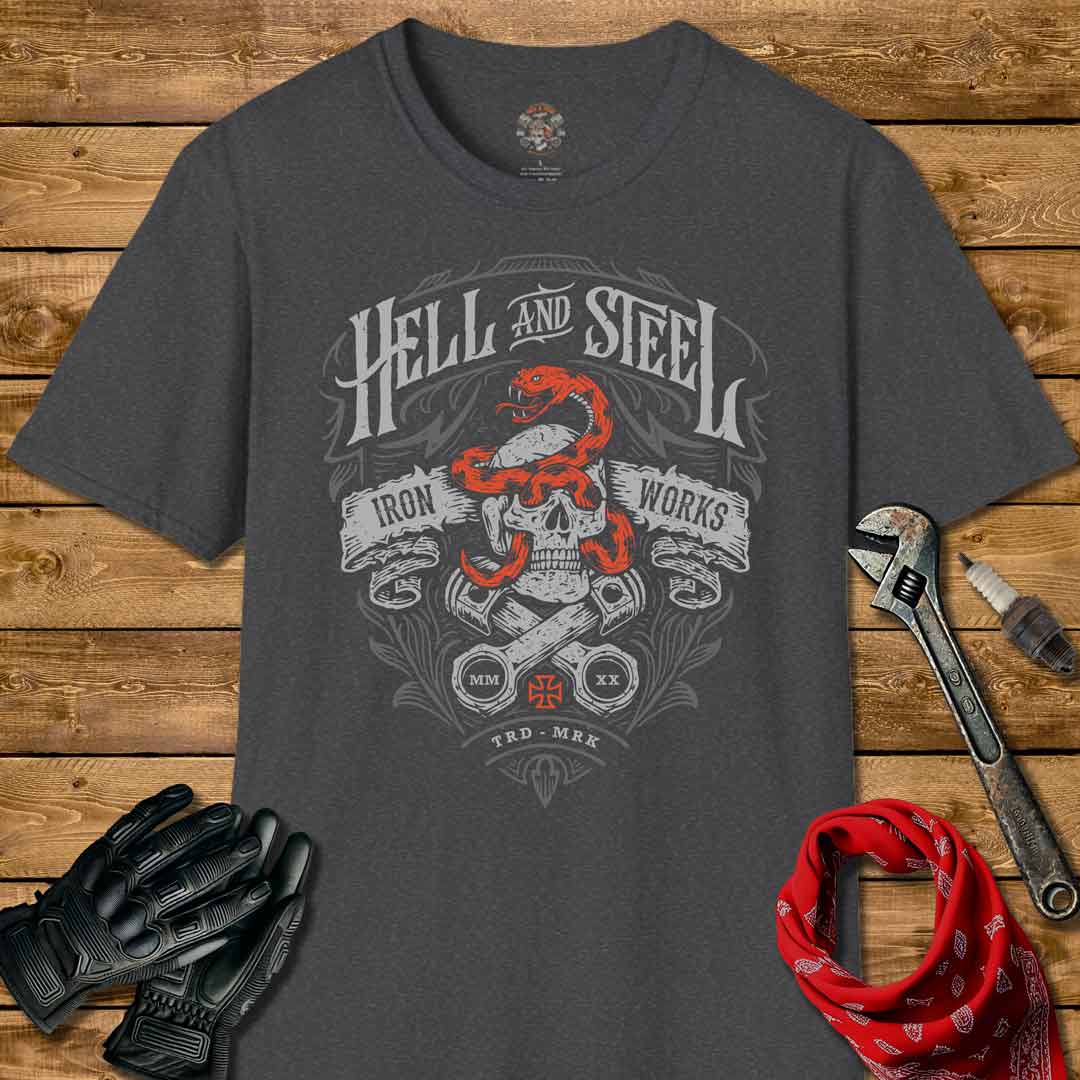 Hell And Steel Iron Works Motorcycle T-shirt