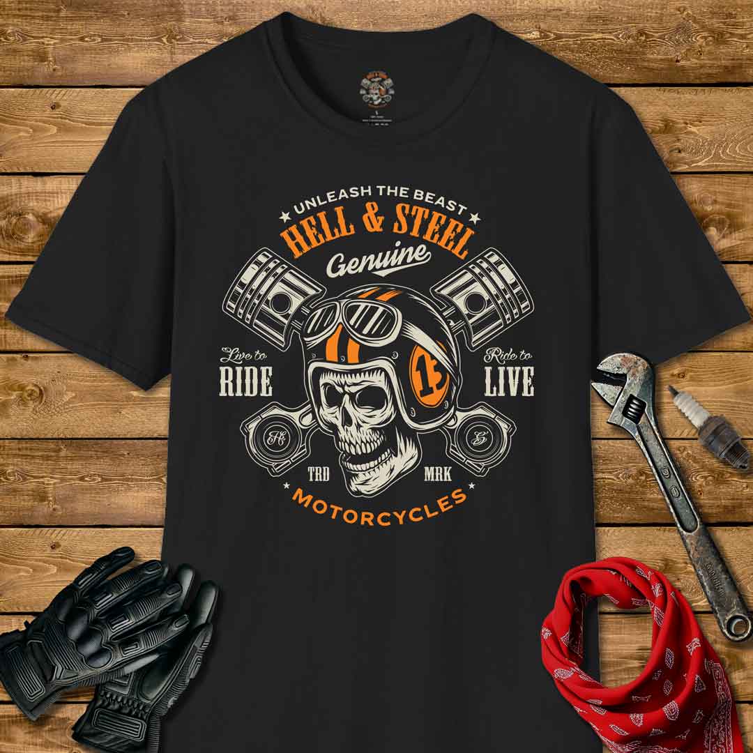 Skull and Piston Crossbones Motorcycle T-shirt