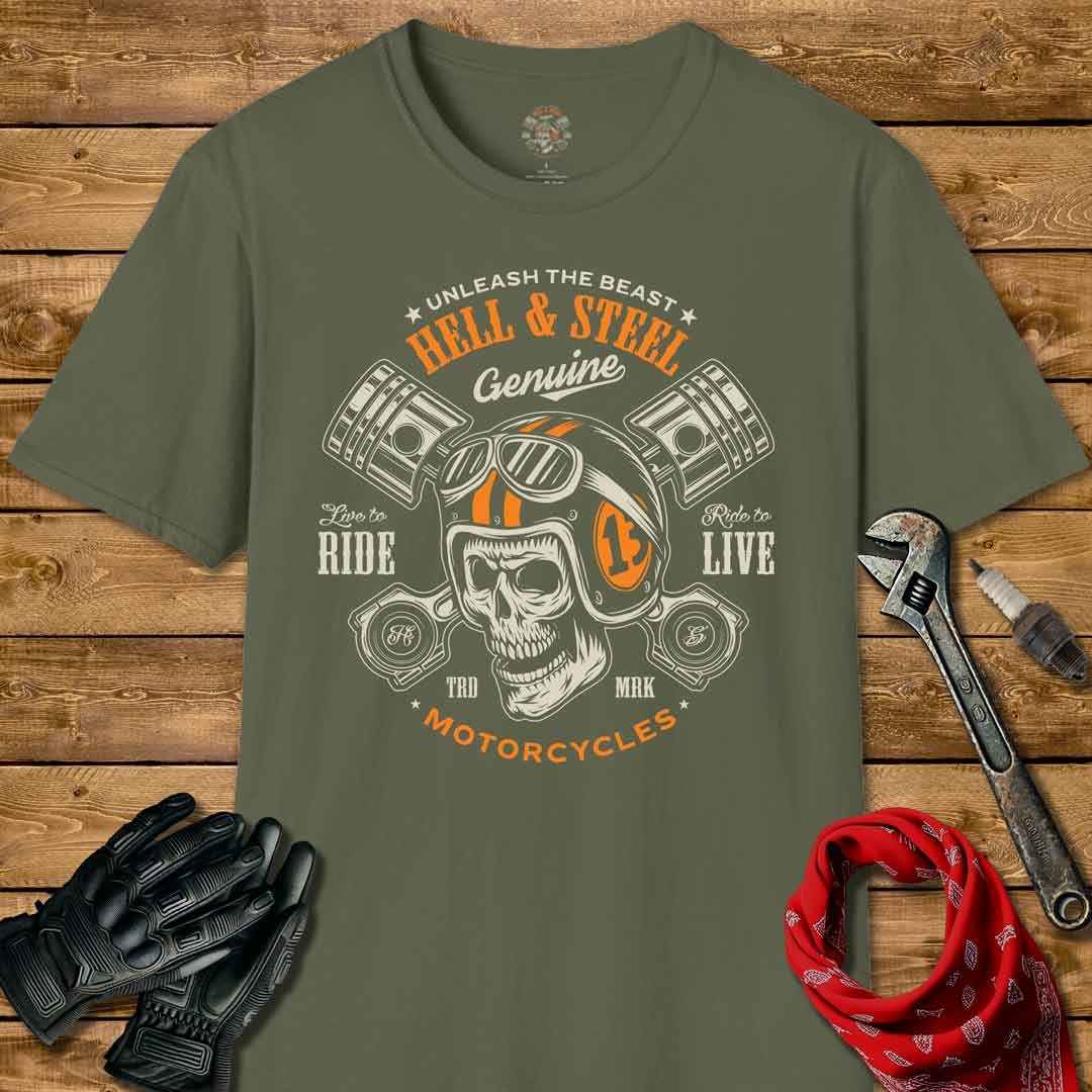 Skull and Piston Crossbones Motorcycle T-shirt