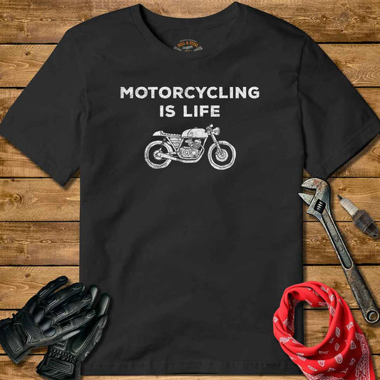 Motorcycling Is Life Distressed Effect T-shirt
