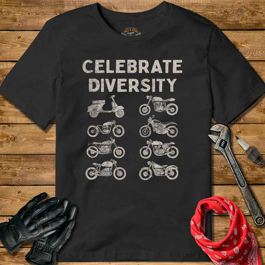Celebrate Diversity Funny Motorcycle T-shirt