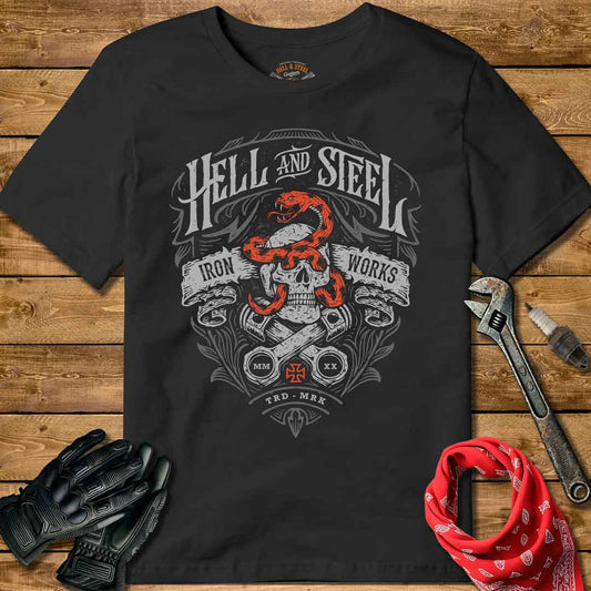 Hell And Steel Iron Works Motorcycle T-shirt