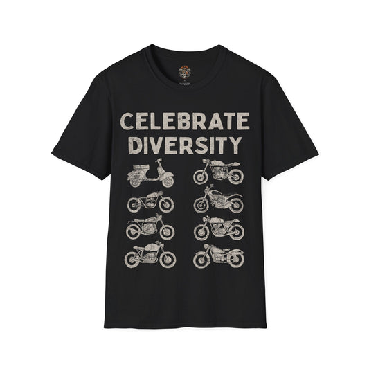 Celebrate Diversity Funny Motorcycle T-shirt