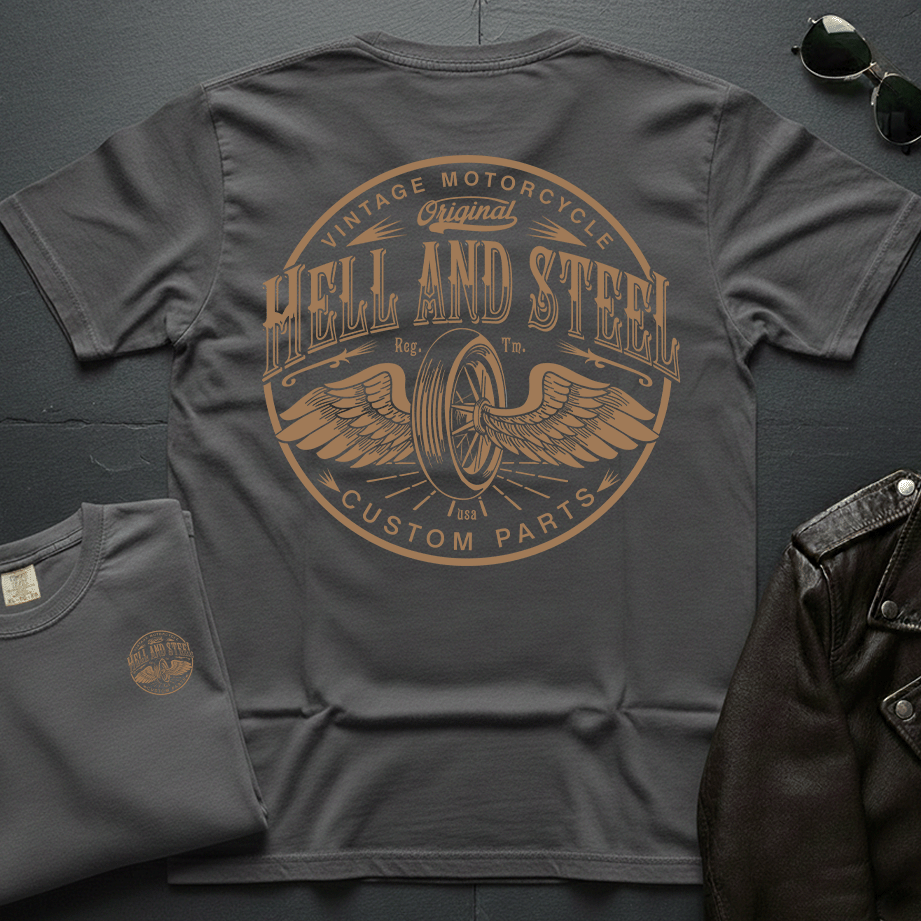 Hell And Steel Custom Parts Distressed 2-Sided T-Shirt