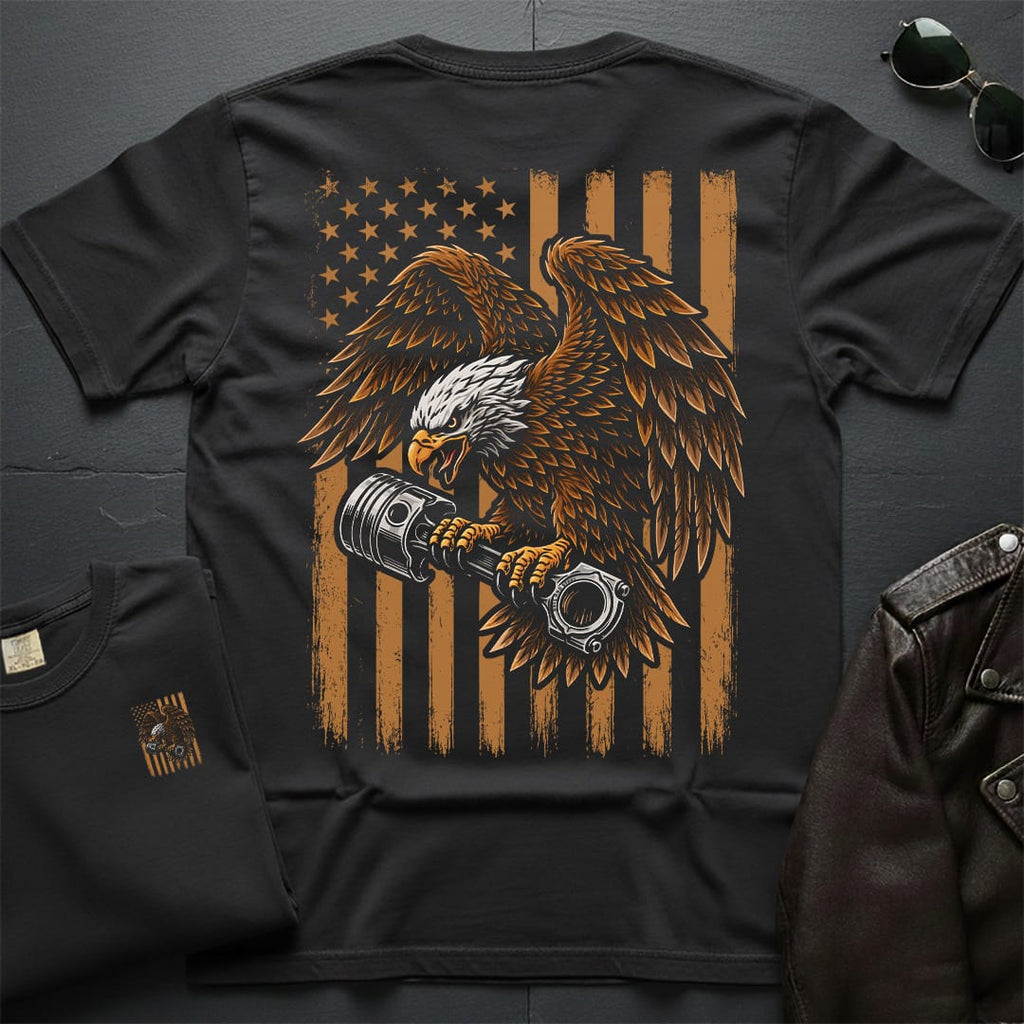 Copper Eagle Piston and Flag 2-Sided T-Shirt