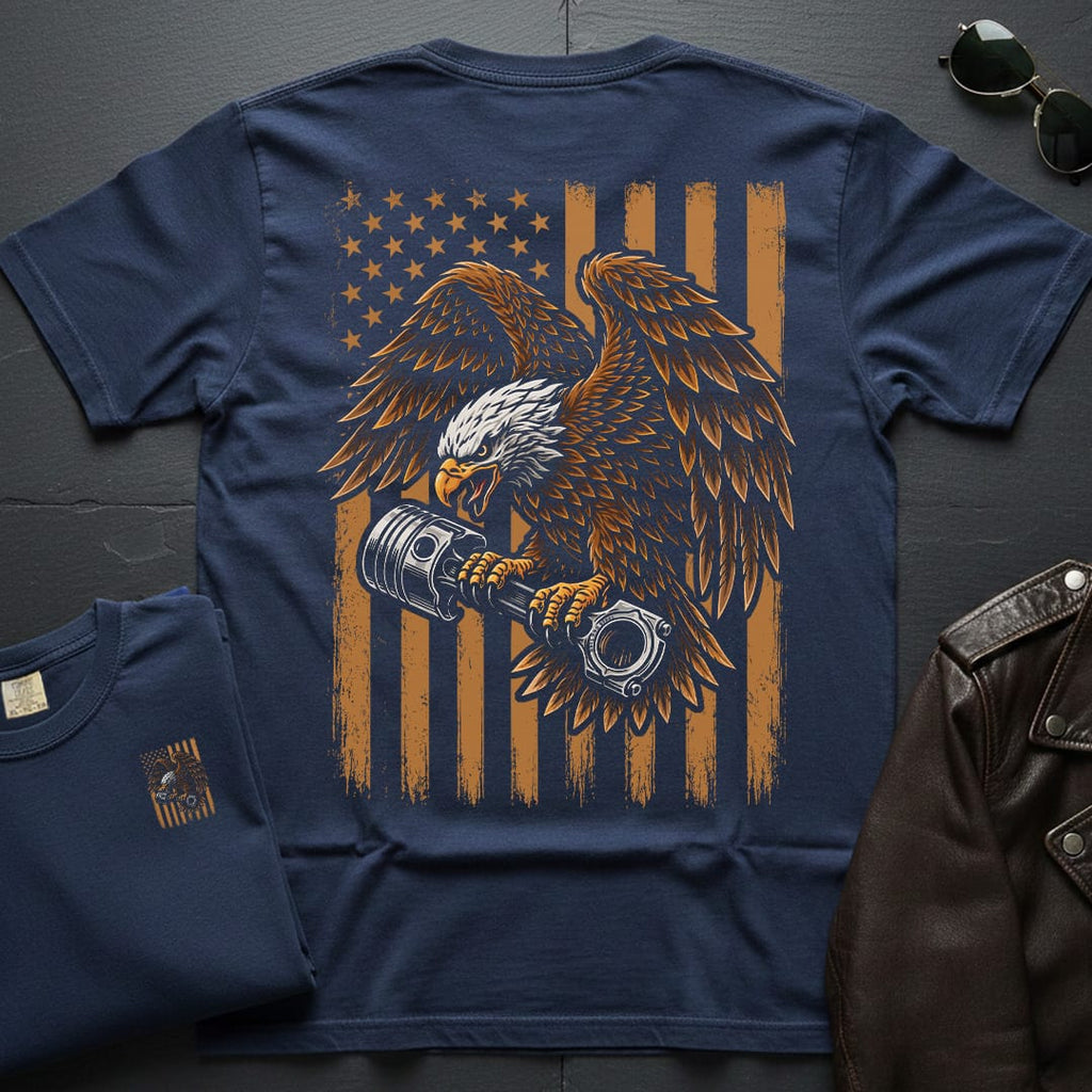 Copper Eagle Piston and Flag 2-Sided T-Shirt