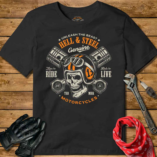Skull and Piston Crossbones Motorcycle T-shirt