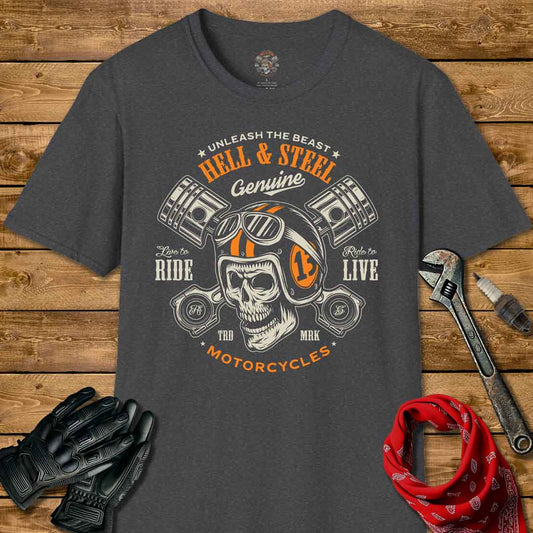 Skull and Piston Crossbones Motorcycle T-shirt