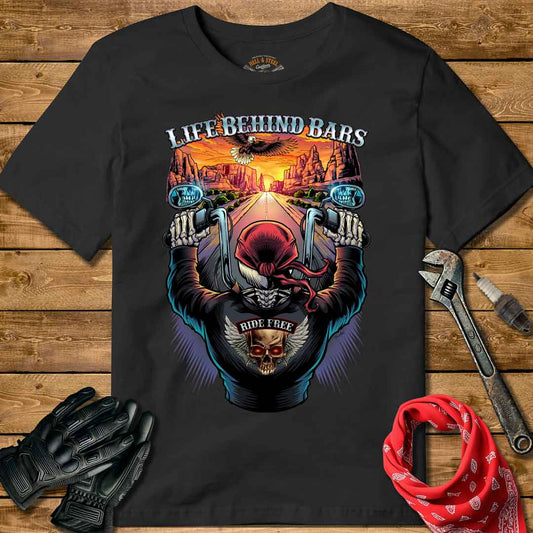 Life Behind Bars Sunset Motorcycle T-shirt