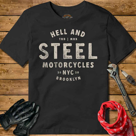 Hell and Steel Motorcycles Distressed Logo T-shirt