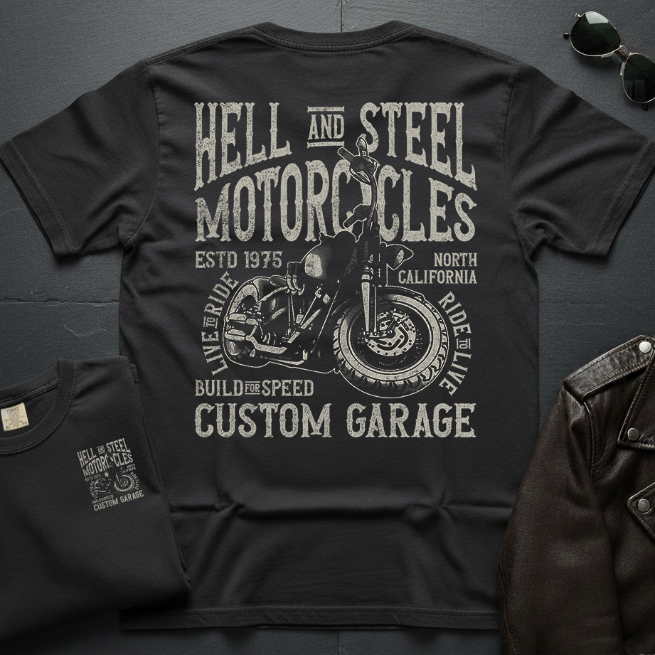 Hell And Steel Custom Garage 2-Sided T-Shirt