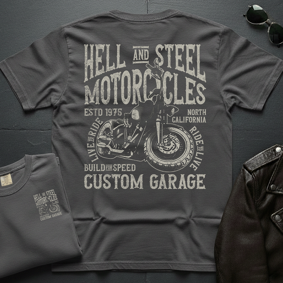 Hell And Steel Custom Garage 2-Sided T-Shirt