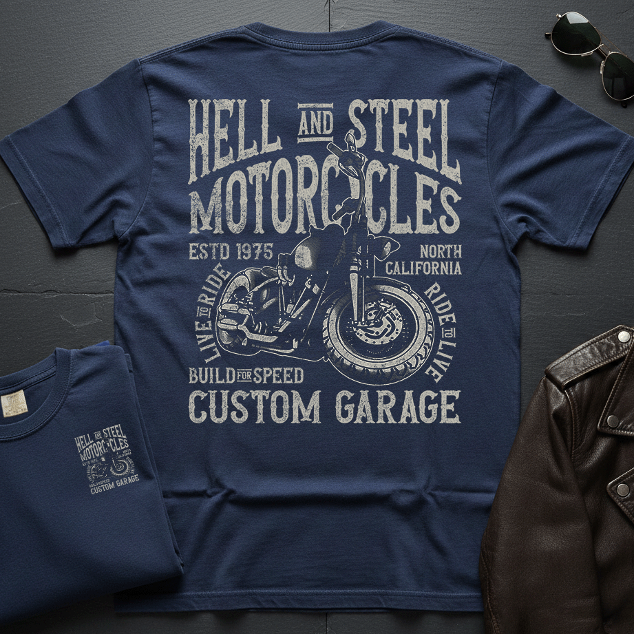 Hell And Steel Custom Garage 2-Sided T-Shirt