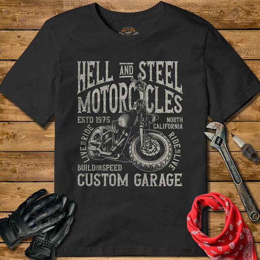 Custom Garage Motorcycle Distressed Logo T-shirt