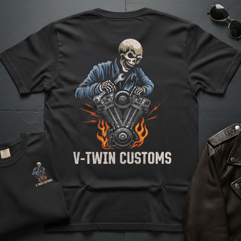 V-Twin Customs Distressed 2-Sided T-Shirt