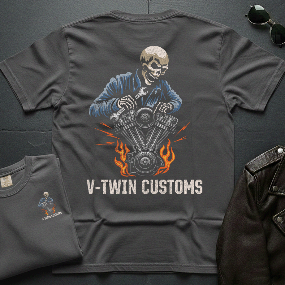 V-Twin Customs Distressed 2-Sided T-Shirt