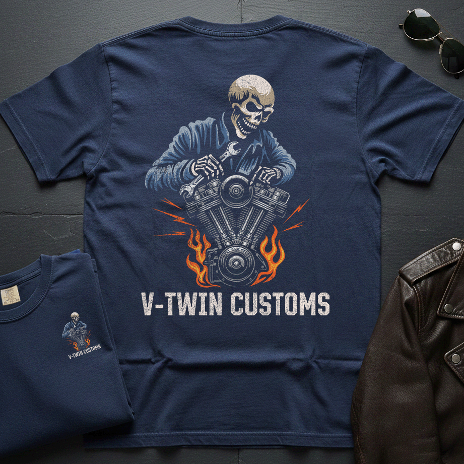 V-Twin Customs Distressed 2-Sided T-Shirt