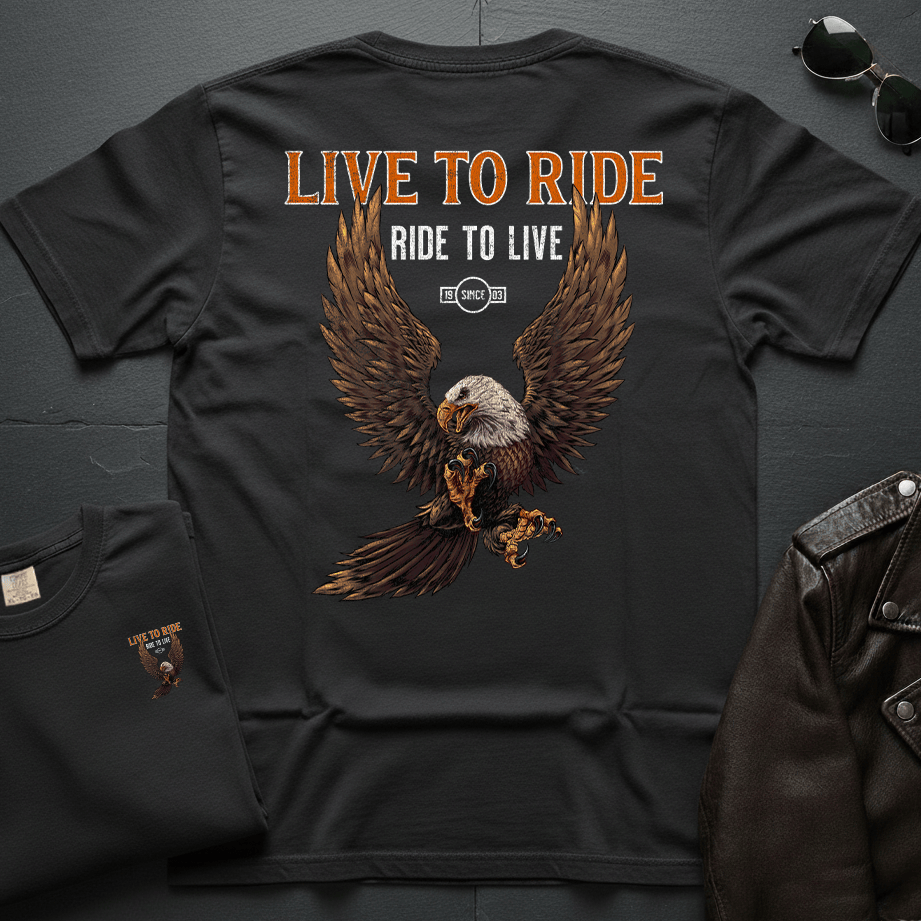 Live To Ride Eagle Distressed 2-Sided T-Shirt