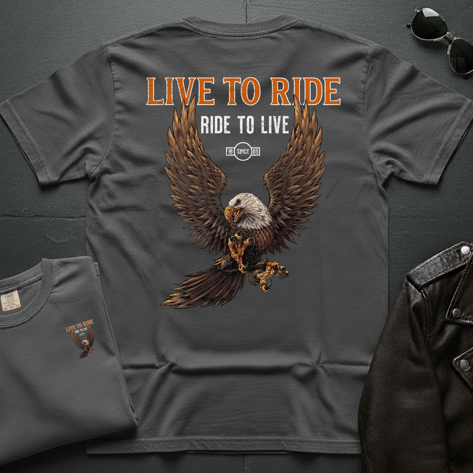 Live To Ride Eagle Distressed 2-Sided T-Shirt