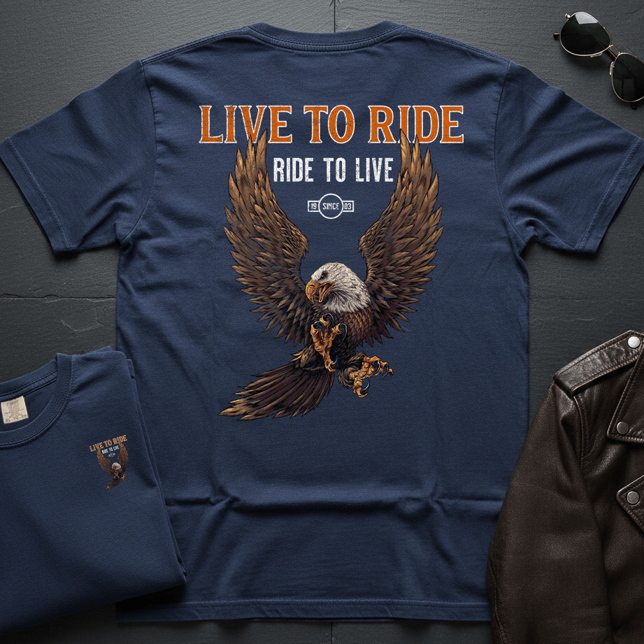 Live To Ride Eagle Distressed 2-Sided T-Shirt