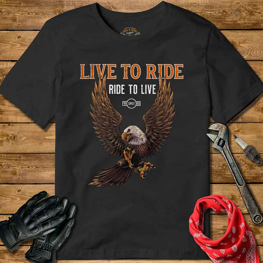 Live To Ride Eagle Distressed Motorcycle T-shirt