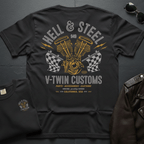 Hell & Steel V-Twin Customs 2-Sided T-Shirt