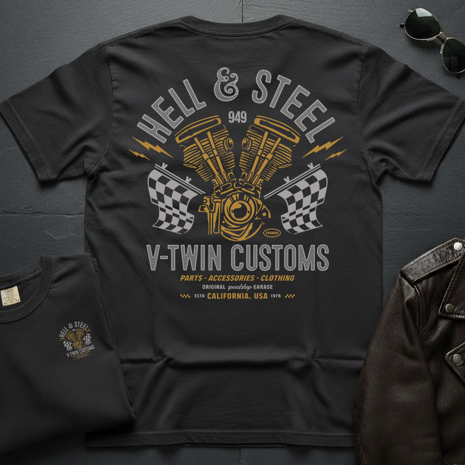 Hell & Steel V-Twin Customs 2-Sided T-Shirt