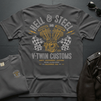 Hell & Steel V-Twin Customs 2-Sided T-Shirt