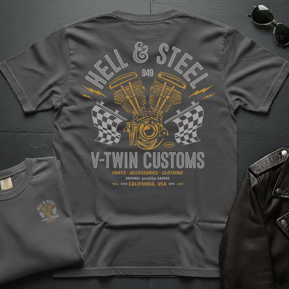 Hell & Steel V-Twin Customs 2-Sided T-Shirt
