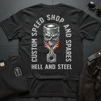 Flaming Skull Piston 2-Sided T-Shirt
