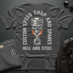 Flaming Skull Piston 2-Sided T-Shirt