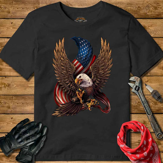 Patriotic Eagle and American Flag Distressed T-shirt