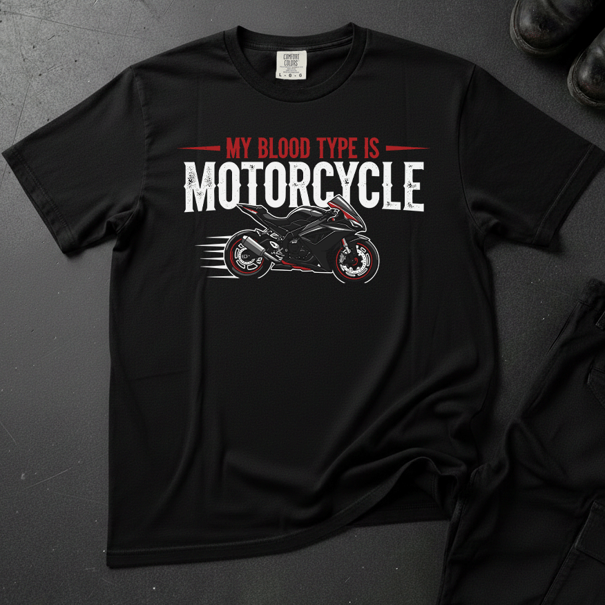 My Blood Type Is Motorcycle - Front Print T-shirt