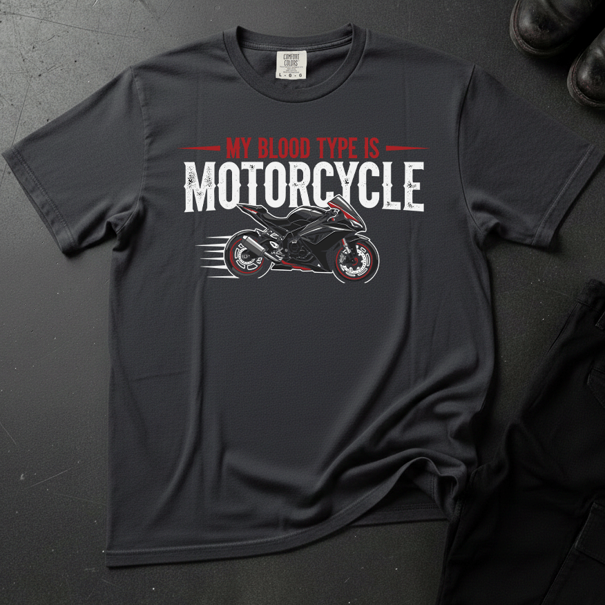 My Blood Type Is Motorcycle - Front Print T-shirt