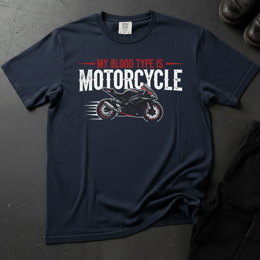 My Blood Type Is Motorcycle - Front Print T-shirt