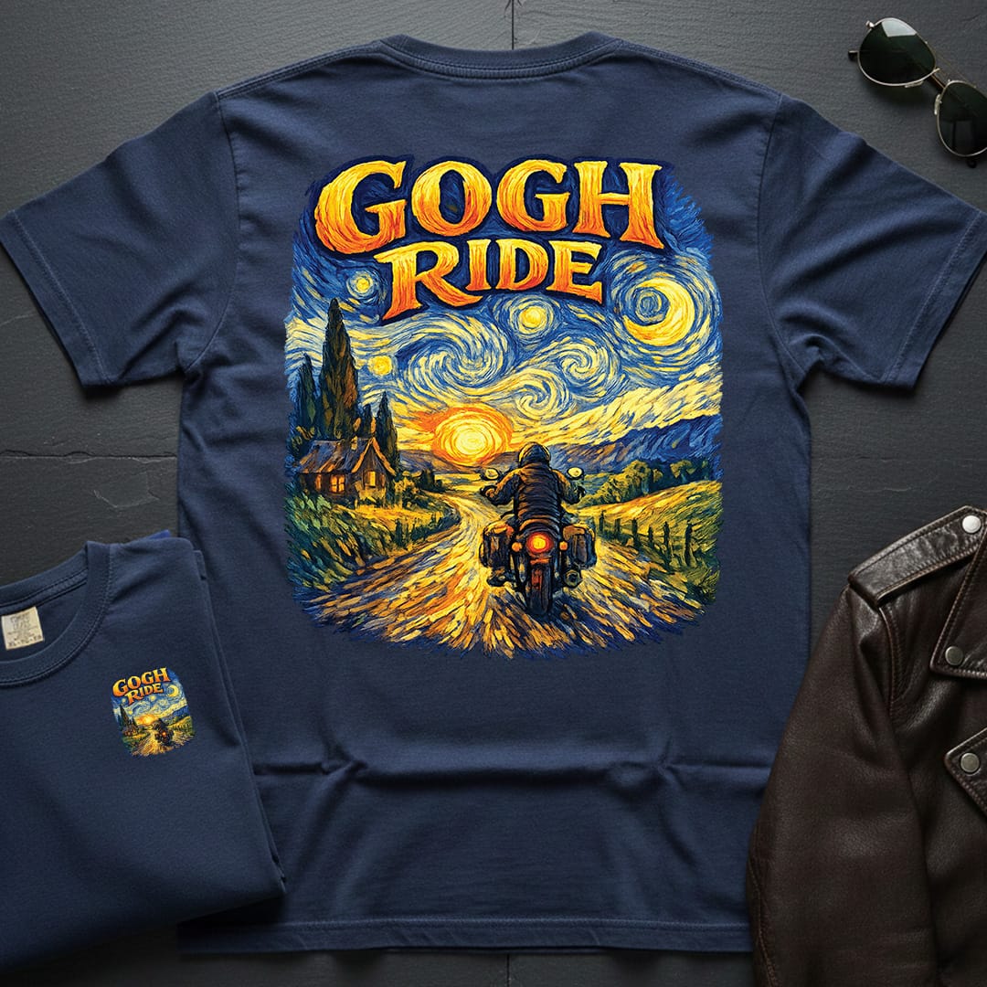 Gogh Ride Motorcycle Art 2-Sided T-Shirt